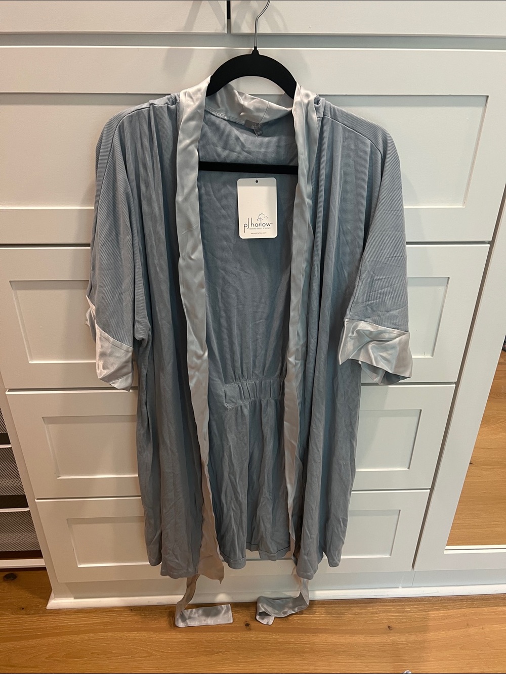 pj Harlow Light Blue Satin-Trim Robe Cardigan